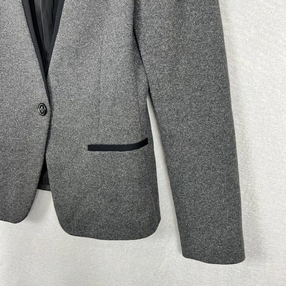 Theory Blazer Jacket Size 8 Gray Black Trim Single Button Workwear Career - Picture 5 of 12